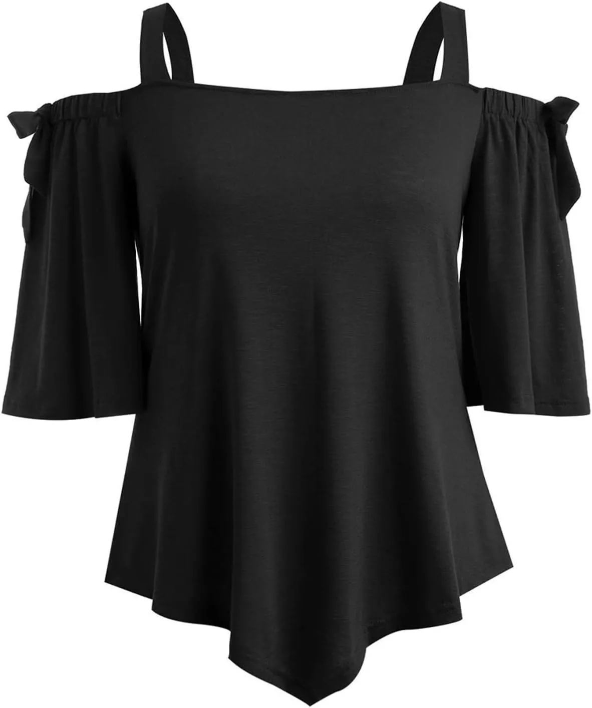 Women Plus Size Tops Cold Shoulder Short Sleeve Batwing Top Elegant Asymmetrical Hem Blouse Solid Loose Tunic Shirts