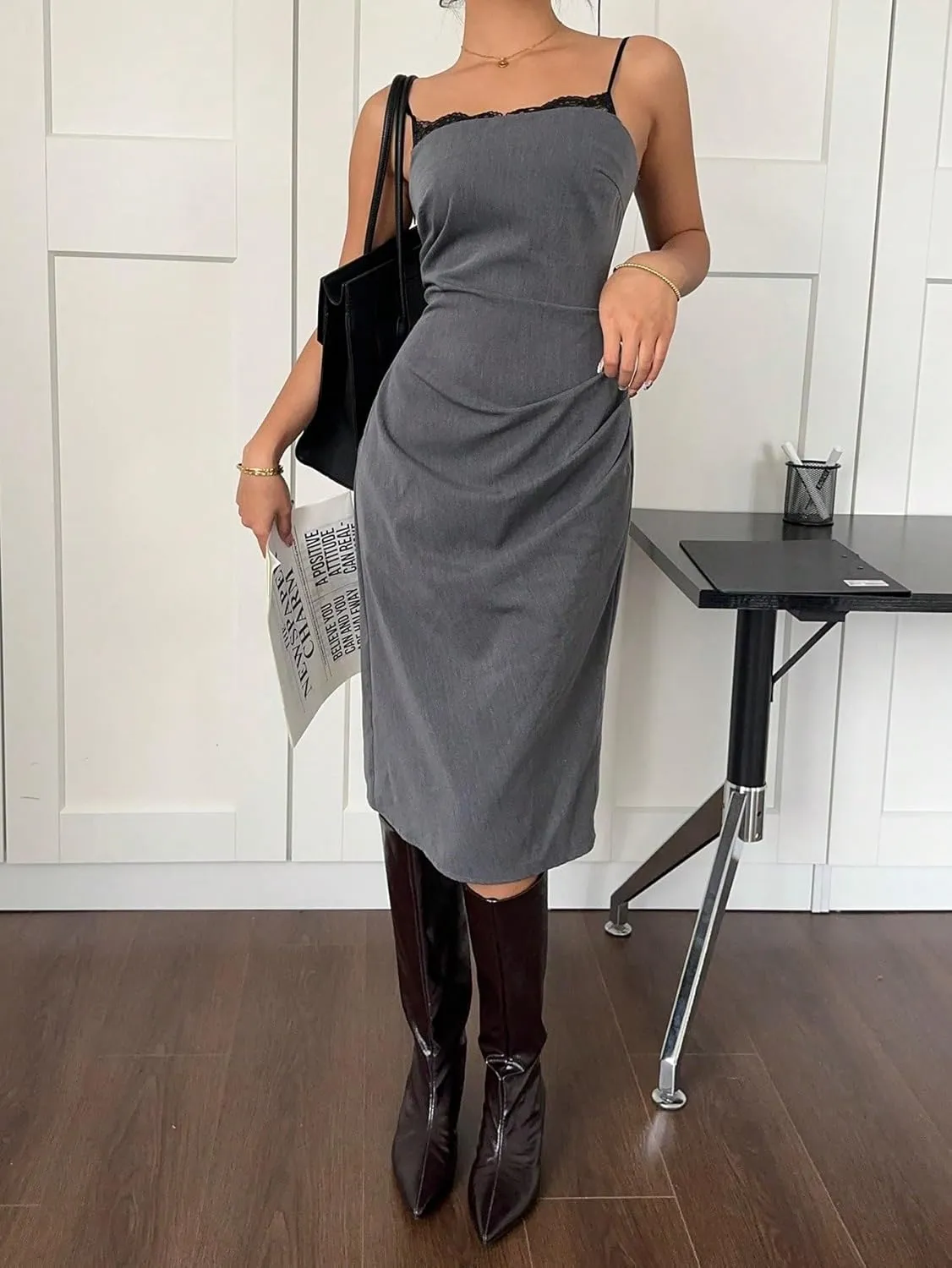 Women's 2025 Summer Plain Cami Slip Midi Dress Casual Dress
