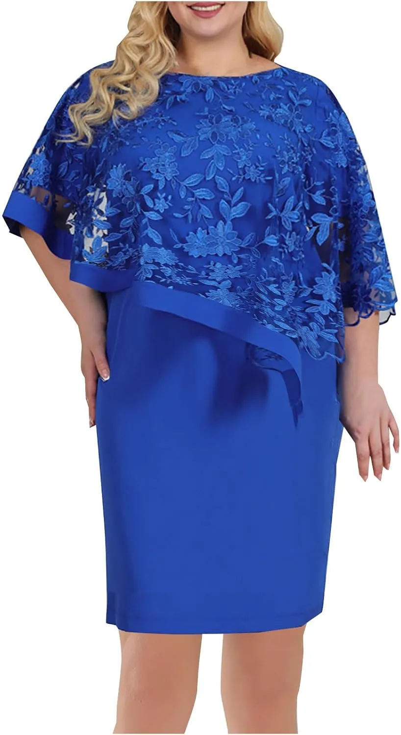 Women's Lace Mother of The Bride Dresses Wedding Guest Tea Length Prom Gown Cocktail Evening Bodycon Pencil Dresses