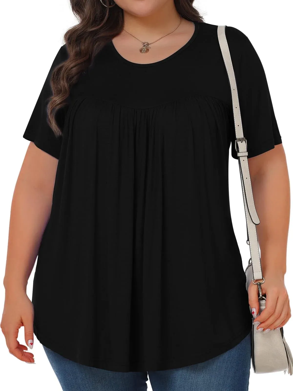 Womens plus Size Tops Tunic Short Sleeve Shirts Floral Blouses Loose Summer Tops