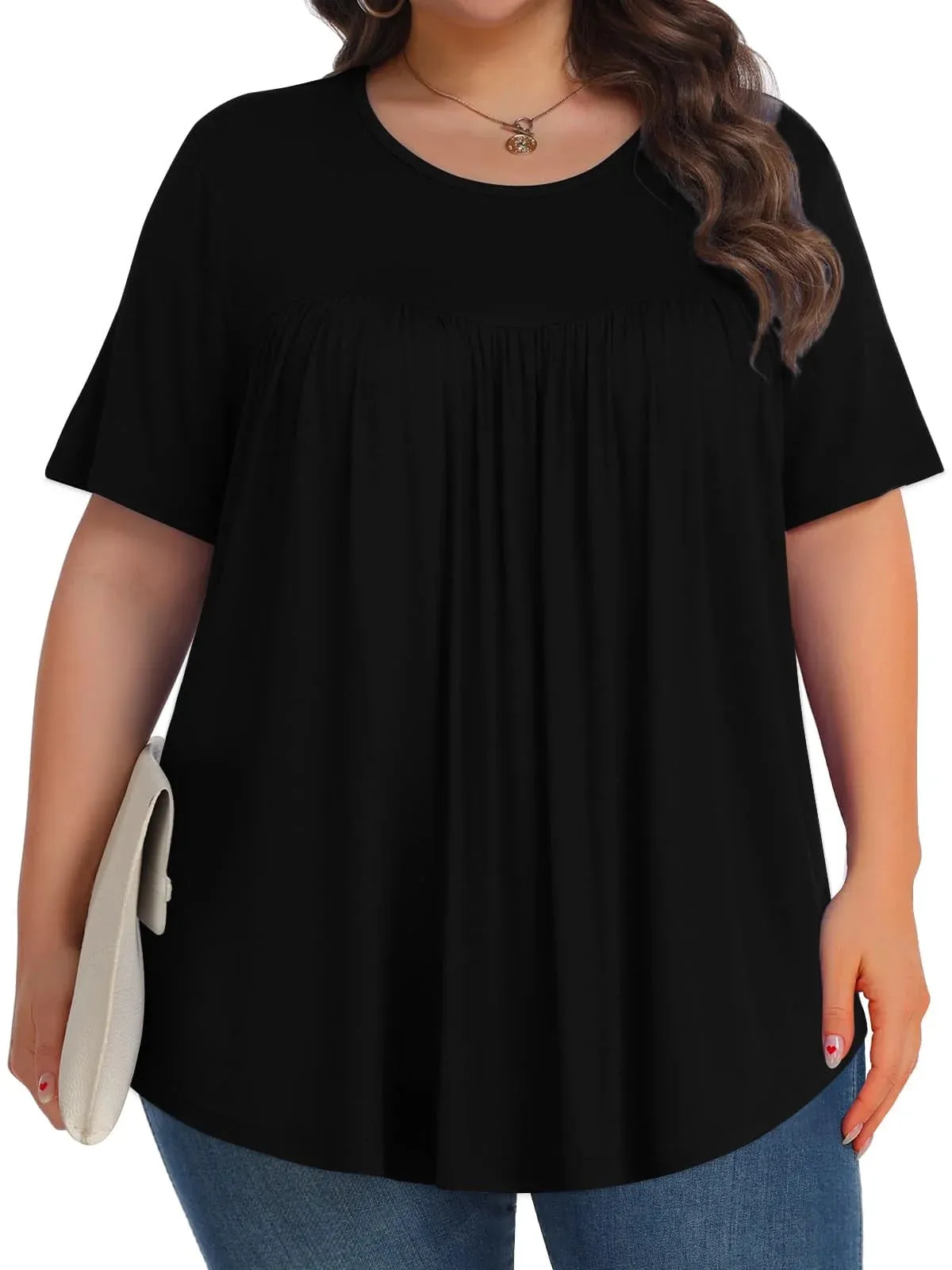 Womens plus Size Tops Tunic Short Sleeve Shirts Floral Blouses Loose Summer Tops
