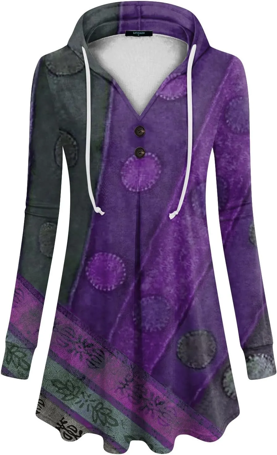 Womens Tunic Tops Winter Ethnic Floral Oversized Hoodie Long Sleeve Blouse Vneck Button Shirts Fall Sweatshirt Graphic